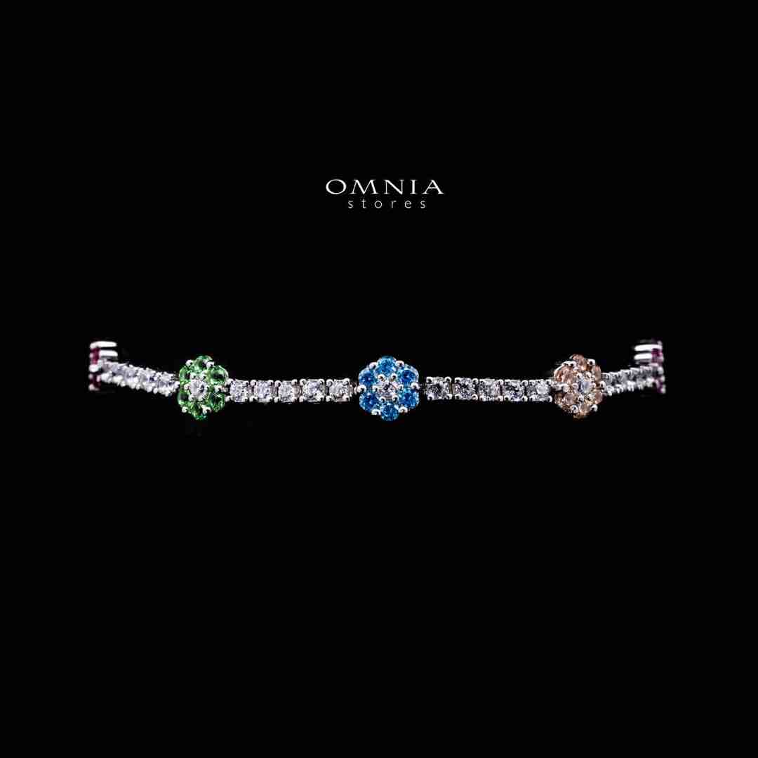 Omnia Zakiyaa Multi Color Tennis Necklace, Earrings and Bracelet Set in 925 Silver with High Quality Simulated Diamonds 2mm
