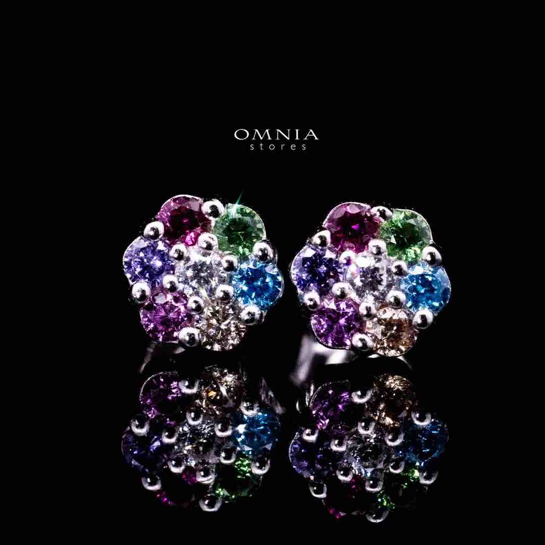 Omnia Zakiyaa Multi Color Tennis Necklace, Earrings and Bracelet Set in 925 Silver with High Quality Simulated Diamonds 2mm