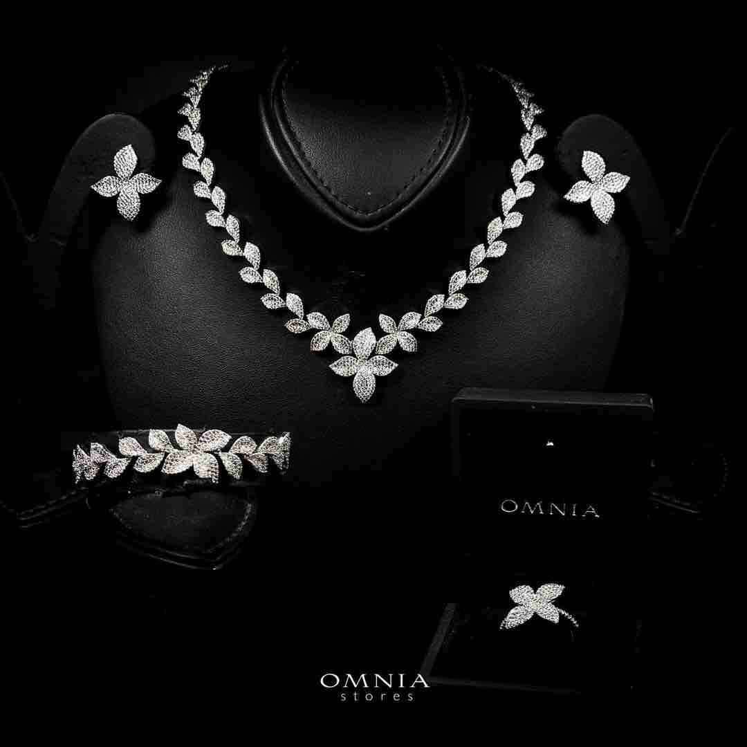 Omnia Minha Luxury White Bridal Full Set in High Quality Zircon Stone Rhodium Plated - OMNIASTORES UAE