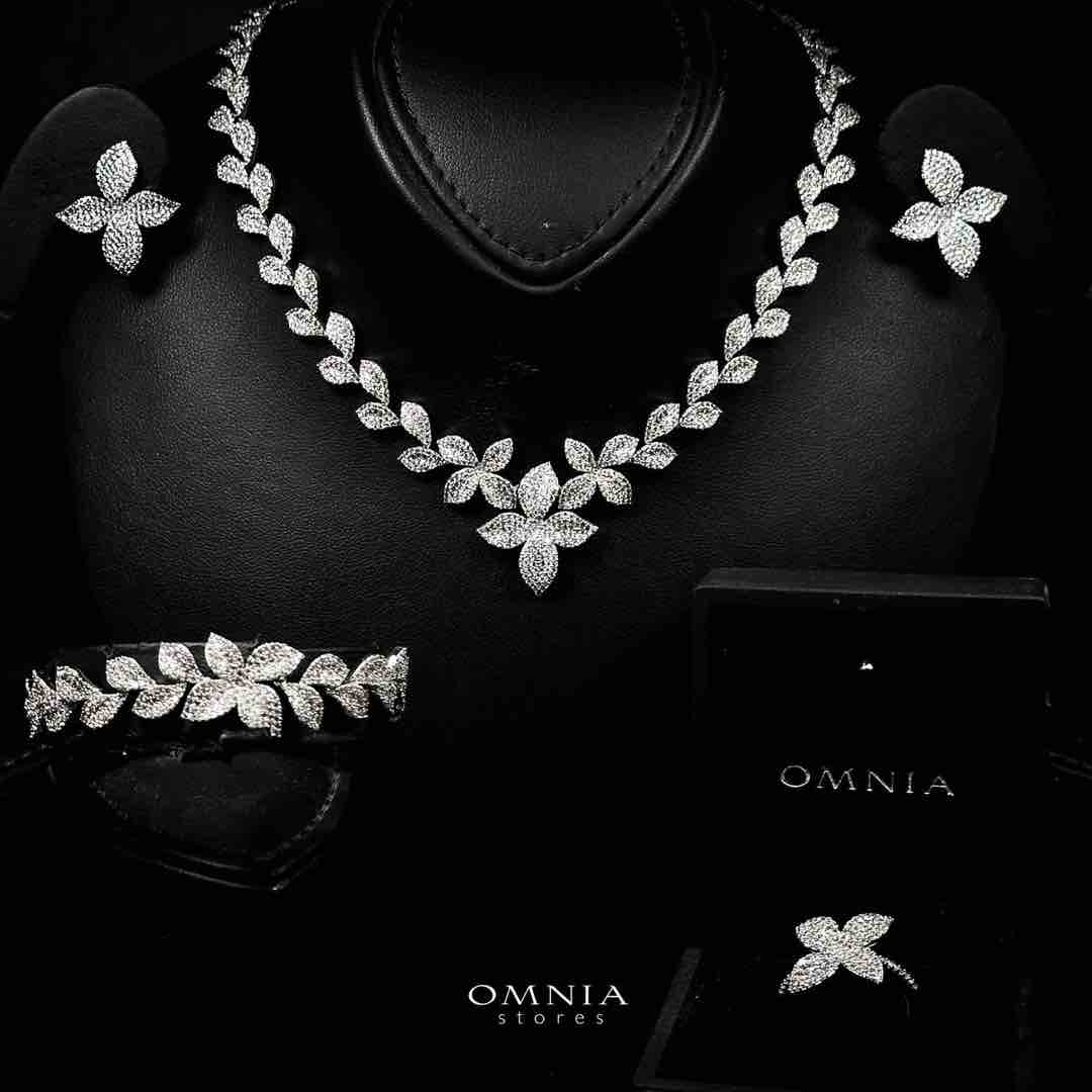 Omnia Minha Luxury White Bridal Full Set in High Quality Zircon Stone Rhodium Plated - OMNIASTORES UAE