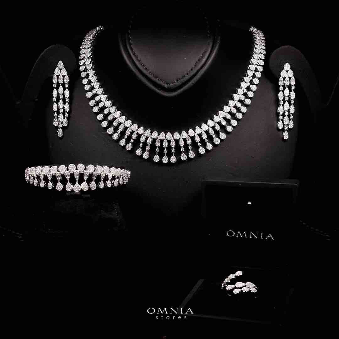 Omnia Samara Luxury White Bridal Full Set in High Quality Zircon Stone Rhodium Plated