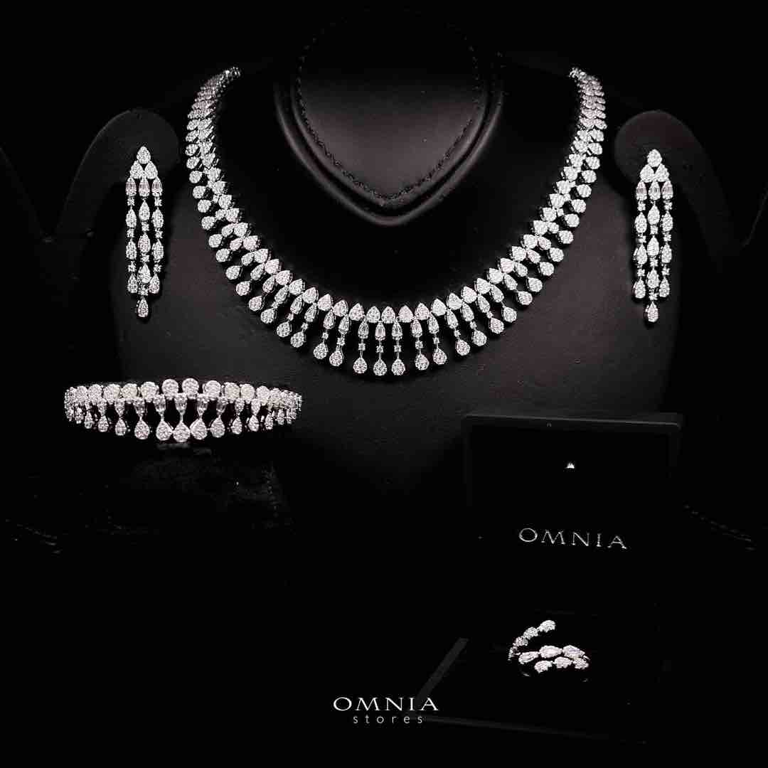 Omnia Samara Luxury White Bridal Full Set in High Quality Zircon Stone Rhodium Plated