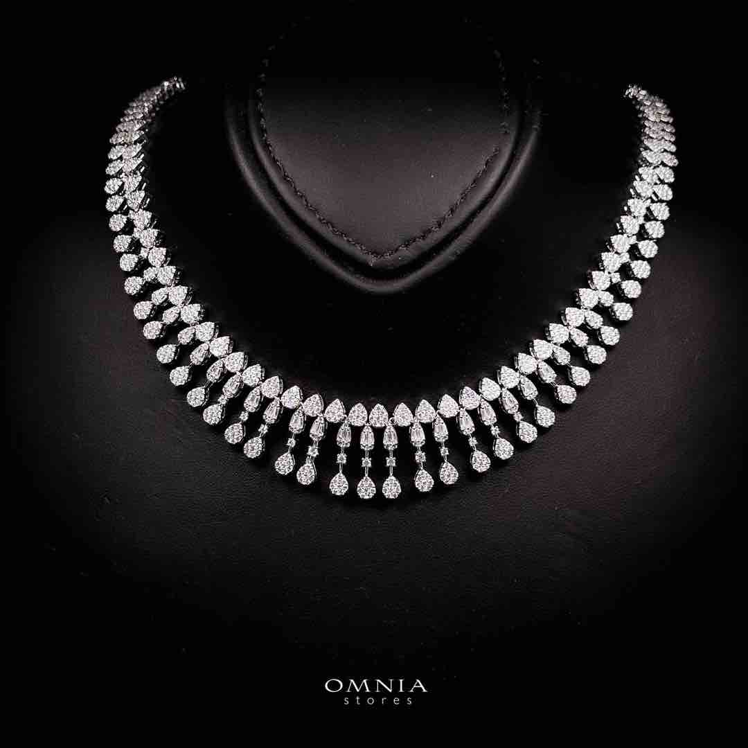 Omnia Samara Luxury White Bridal Full Set in High Quality Zircon Stone Rhodium Plated