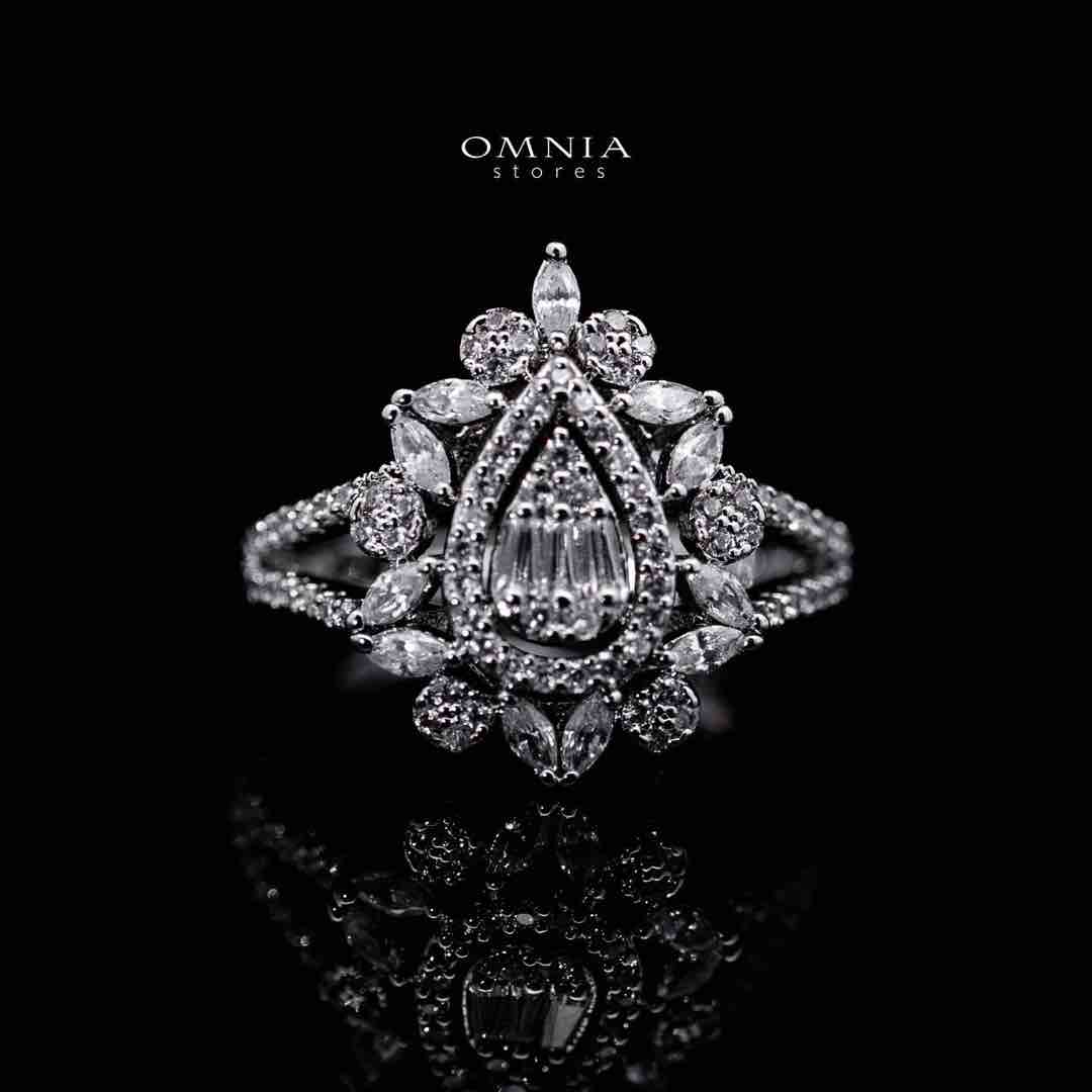 Omnia Sabrina Luxury White Necklace, Earrings and Ring Set in High Quality Zircon Stone Rhodium Plated