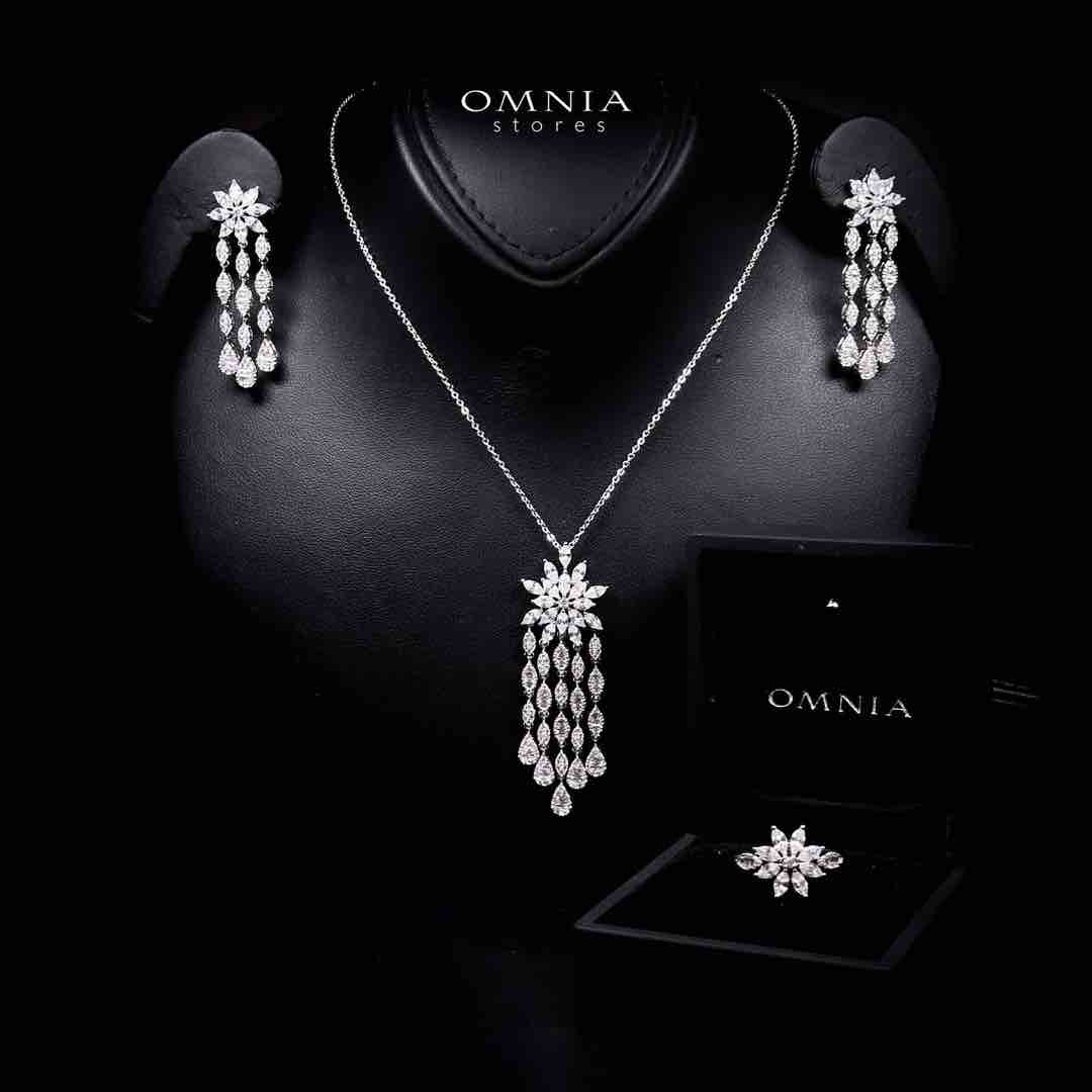 Omnia Zariah Luxury White Necklace, Earrings and Ring Set in High Quality Zircon Stone Rhodium Plated