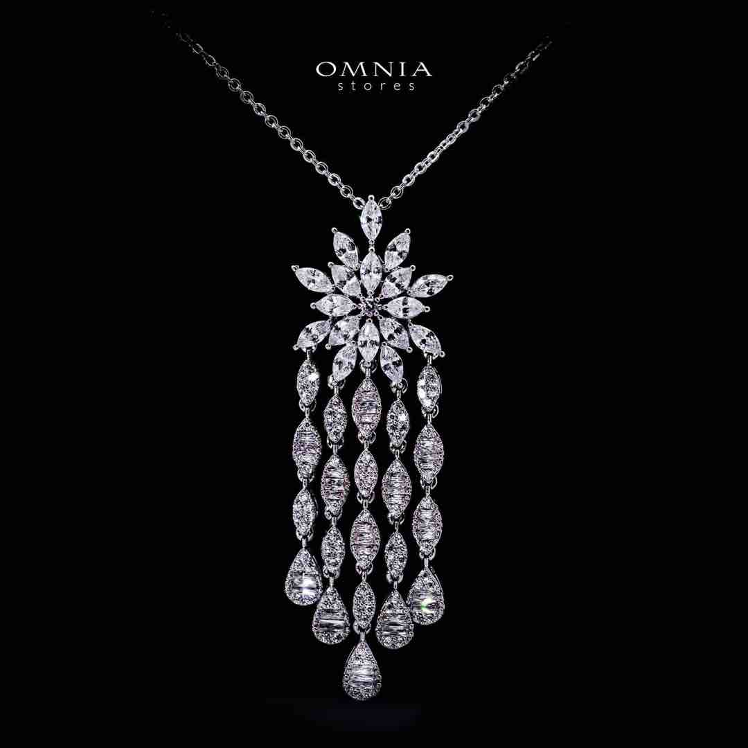 Omnia Zariah Luxury White Necklace, Earrings and Ring Set in High Quality Zircon Stone Rhodium Plated