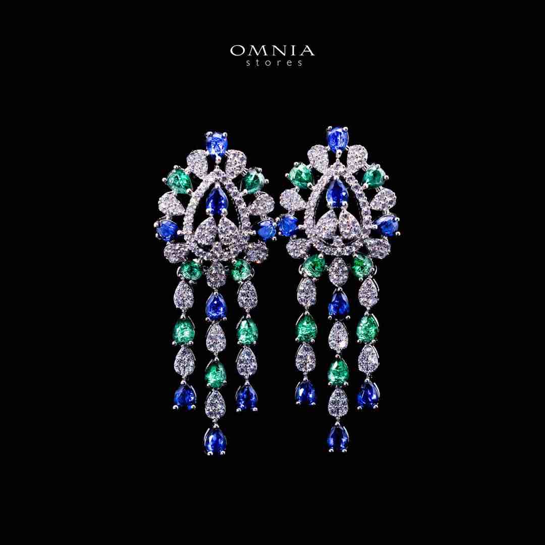 Omnia Aleah Luxury Multi Color Necklace, Earrings and Ring Set in High Quality Zircon Stone Rhodium Plated