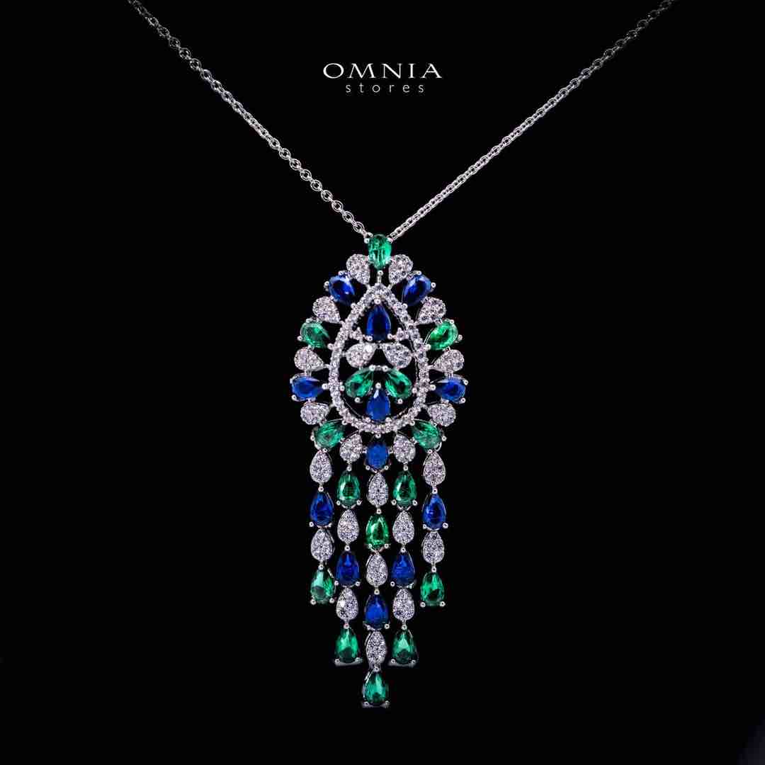 Omnia Aleah Luxury Multi Color Necklace, Earrings and Ring Set in High Quality Zircon Stone Rhodium Plated