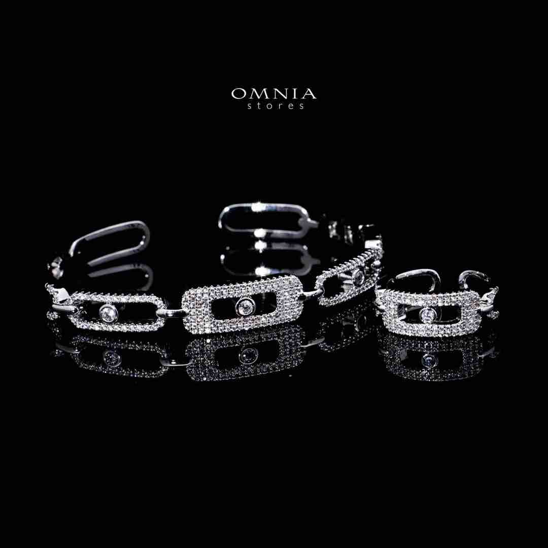 Omnia Amayah Luxury White Bracelet & RIng Set in High Quality Zircon Stone Rhodium Plated