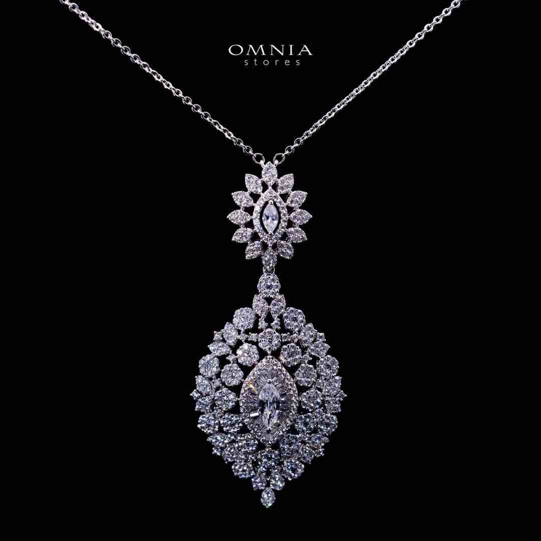 Omnia Lylah Luxury White Necklace, Earrings and Ring Set in High Quality Zircon Stone Rhodium Plated