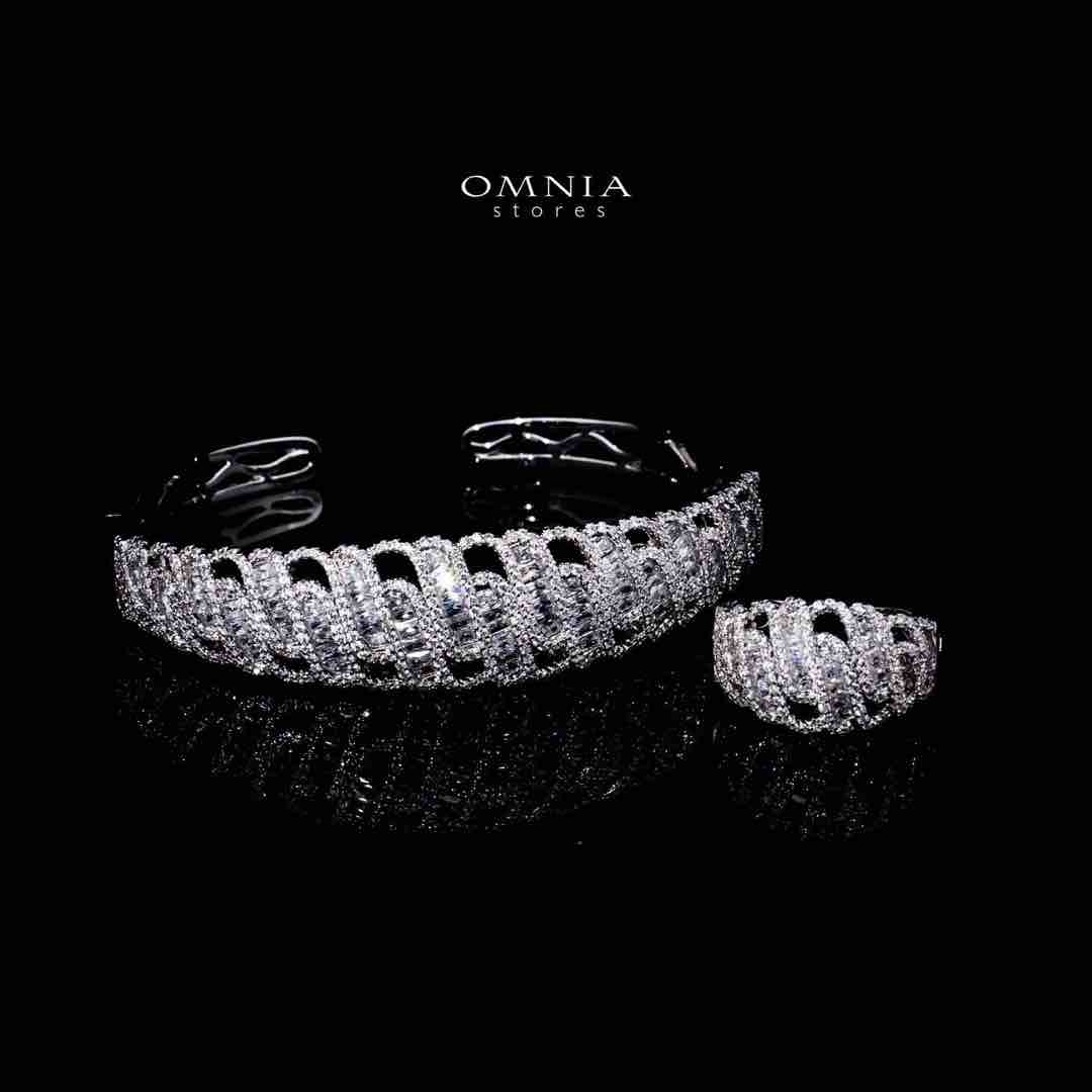 Omnia Aaniya Luxury White Bracelet & Ring Set in High Quality Zircon Stone Rhodium Plated