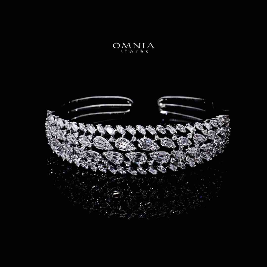 Omnia Aarifah Luxury White Bracelet & Ring Set in High Quality Zircon Stone Rhodium Plated