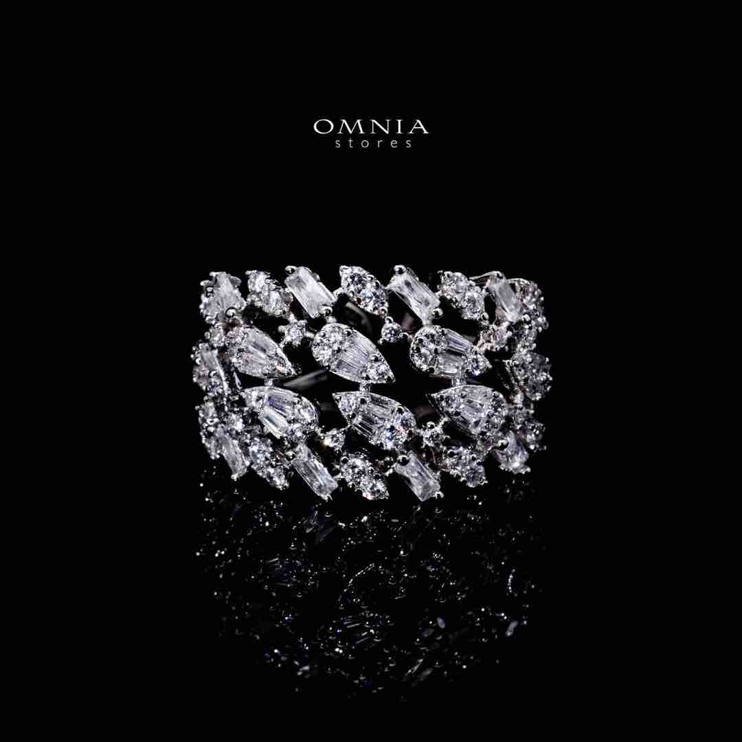 Omnia Aarifah Luxury White Bracelet & Ring Set in High Quality Zircon Stone Rhodium Plated