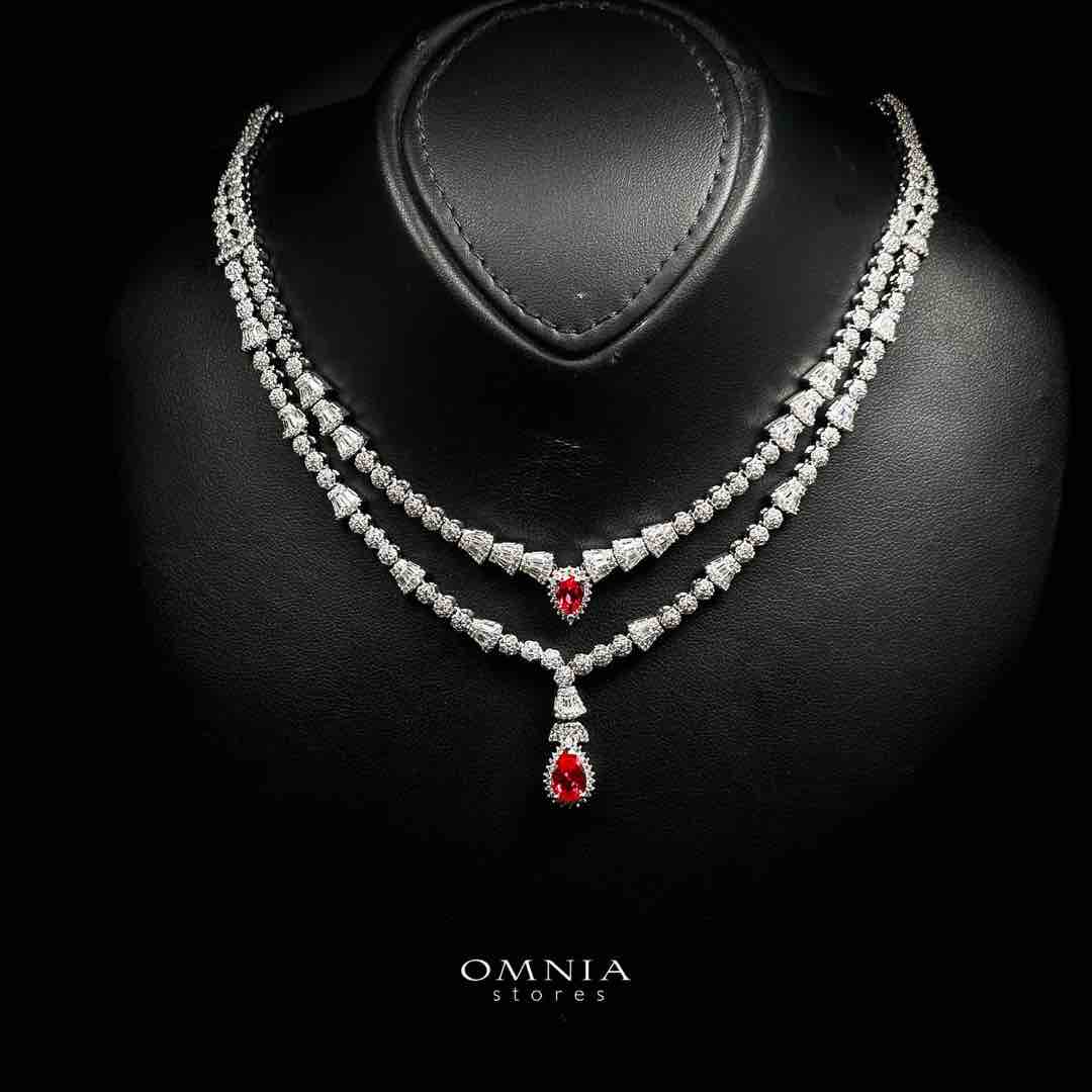 Omnia Ethereal Red Drop Luxury Bridal Full Set in High Quality Rhodium Plated Zircon Stones