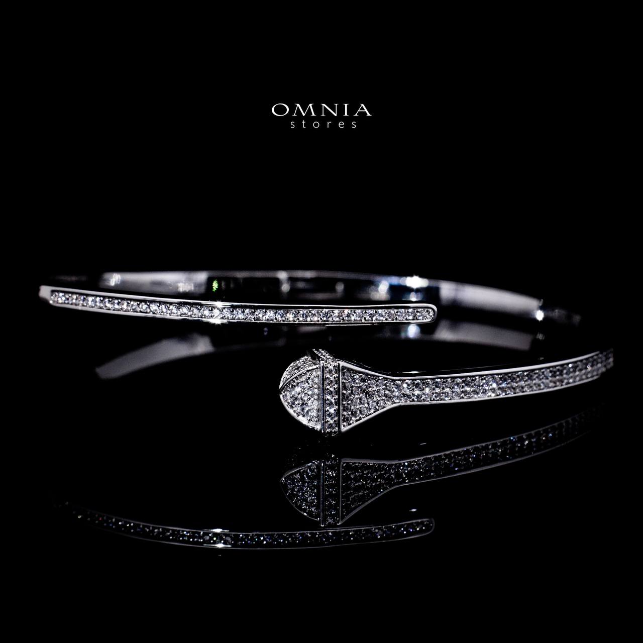 Omnia Baiza Luxury White Bracelet & RIng Set in High Quality Zircon Stone Rhodium Plated
