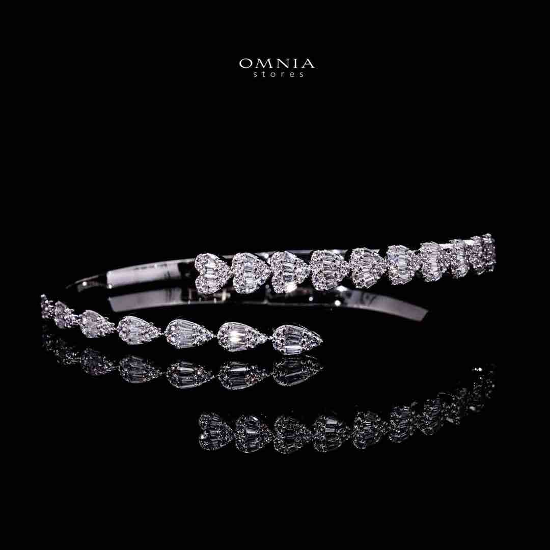 Omnia Barzah Luxury White Heart Bracelet & RIng Set in High Quality Zircon Stone Rhodium Plated