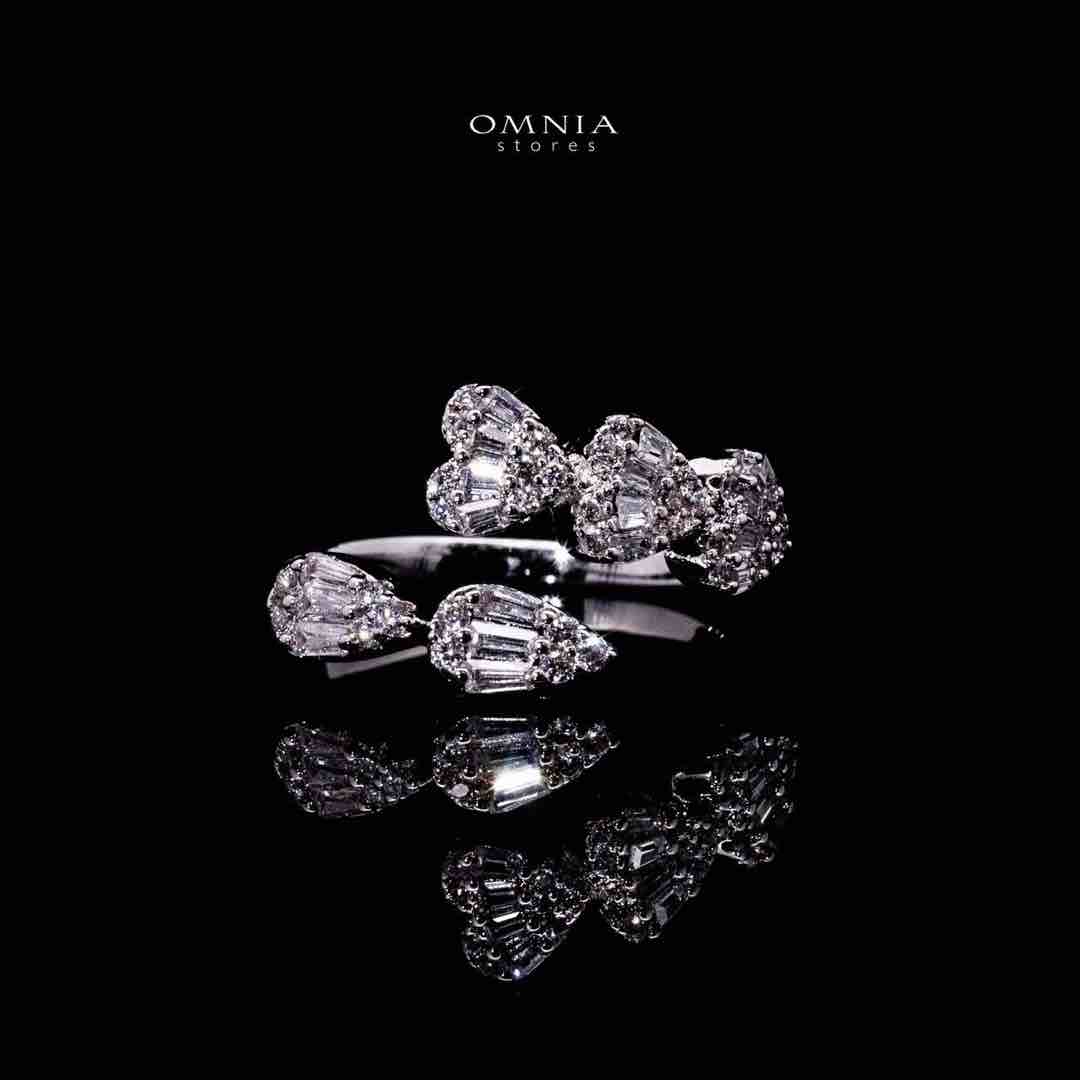Omnia Barzah Luxury White Heart Bracelet & RIng Set in High Quality Zircon Stone Rhodium Plated
