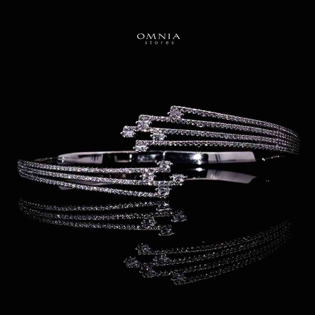 Omnia Daleela Luxury White Bracelet & RIng Set in High Quality Zircon Stone Rhodium Plated