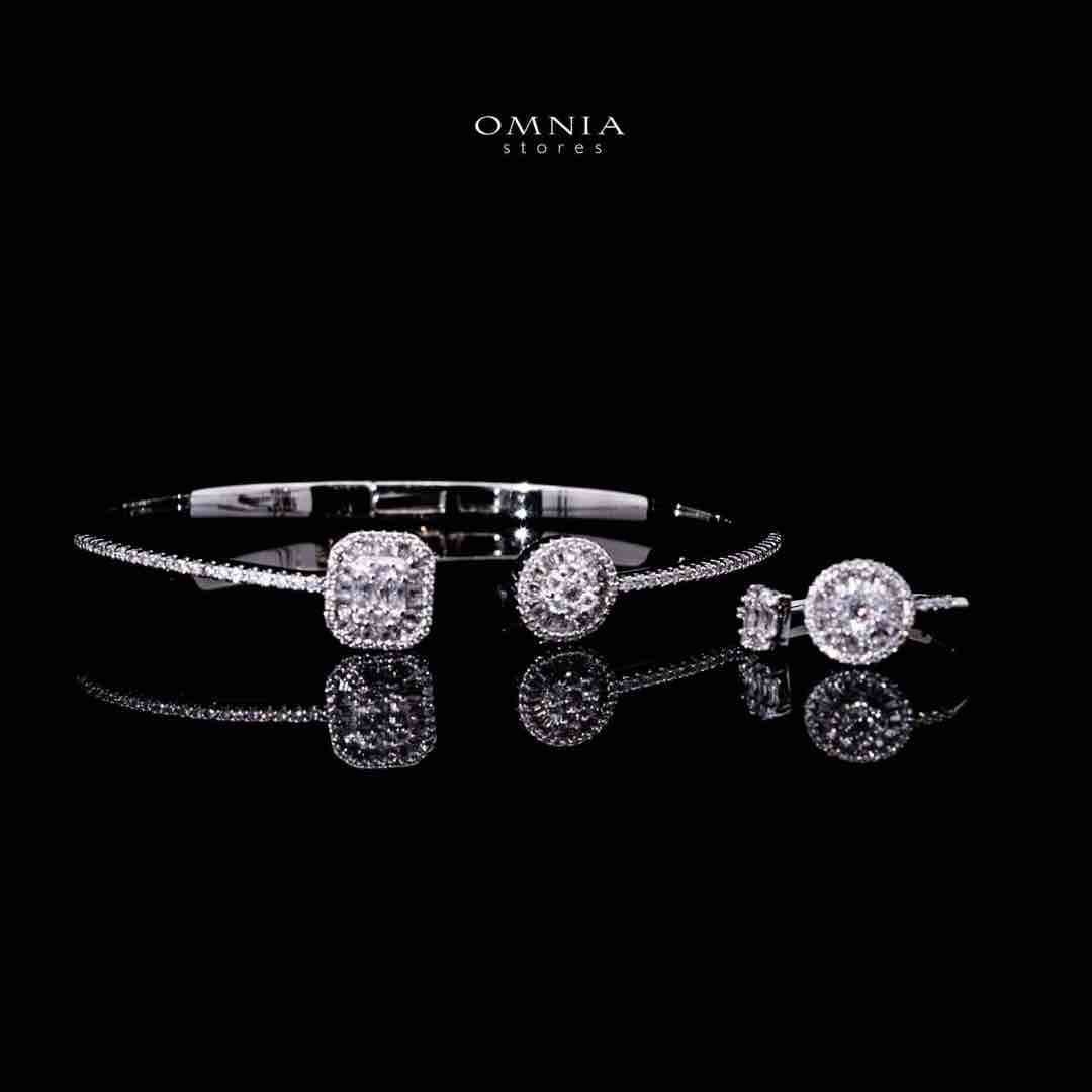 Omnia Afifah Luxury White Bracelet & RIng Set in High Quality Zircon Stone Rhodium Plated