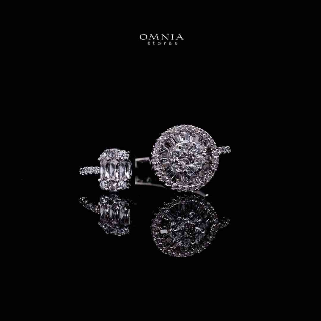 Omnia Afifah Luxury White Bracelet & RIng Set in High Quality Zircon Stone Rhodium Plated