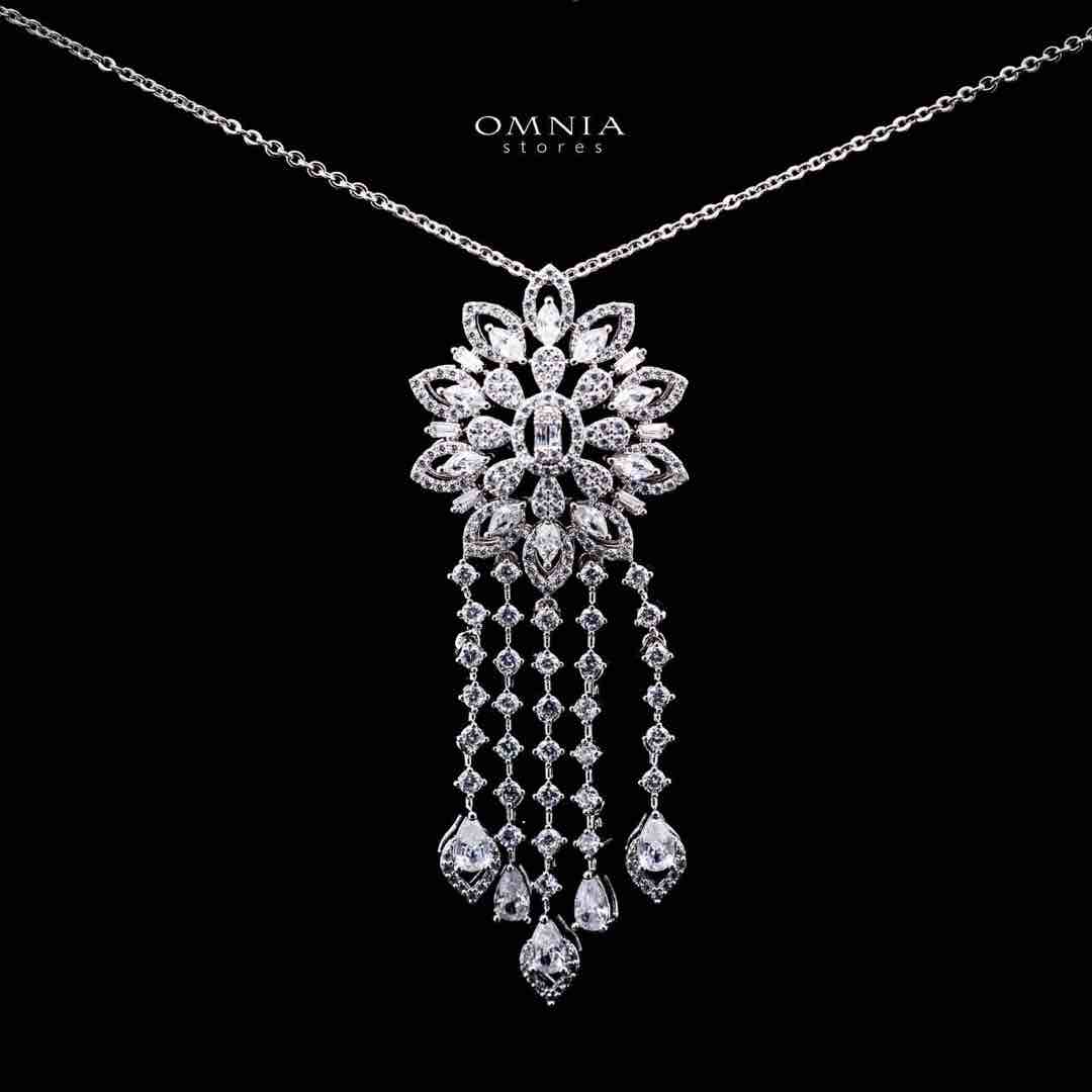Omnia Elisha Luxury White Necklace, Earrings & RIng Set in High Quality Zircon Stone Rhodium Plated