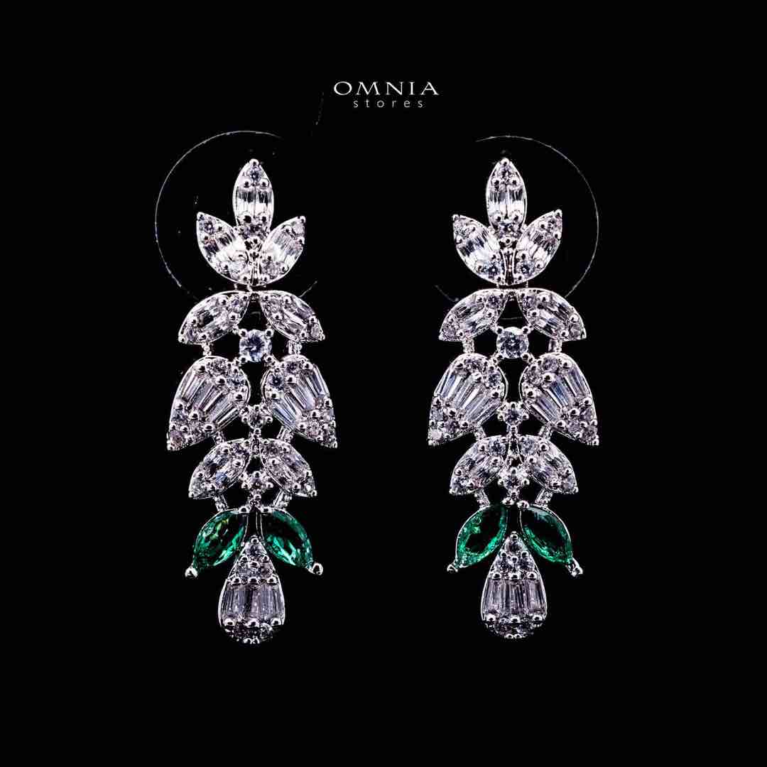 Omnia Leyla Luxury White & Green Necklace, Earrings & Ring Set in High Quality Zircon Stone Rhodium Plated