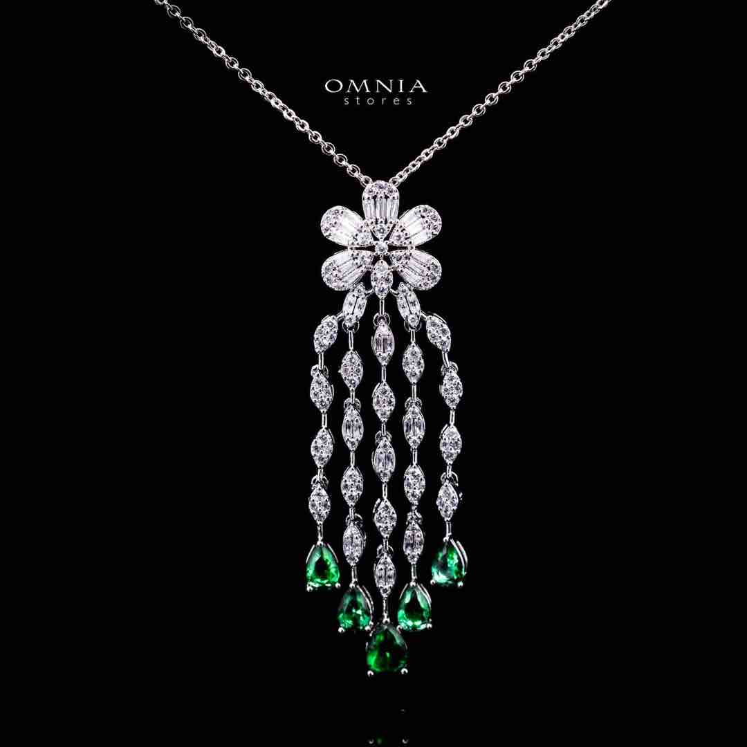 Omnia Alisha Luxury White & Green Necklace, Earrings & Ring Set in High Quality Zircon Stone Rhodium Plated