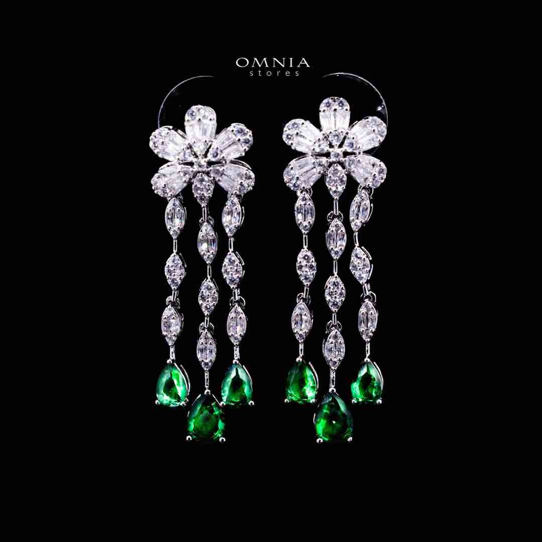 Omnia Alisha Luxury White & Green Necklace, Earrings & Ring Set in High Quality Zircon Stone Rhodium Plated