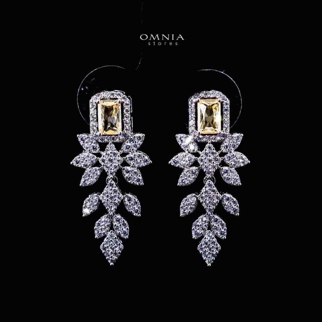 Omnia Saniyah Luxury White & Yellow Necklace, Earrings & Ring Set in High Quality Zircon Stone Rhodium Plated