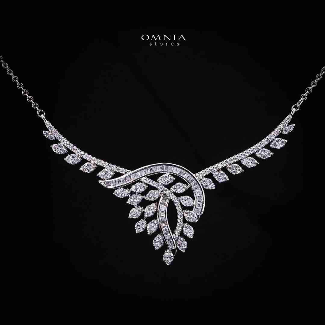 Omnia Leilah Luxury White Necklace, Earrings & Ring Set in High Quality Zircon Stone Rhodium Plated