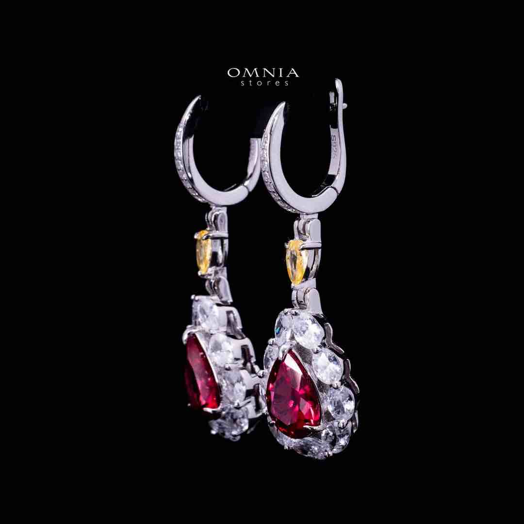 Omnia Amarah Red & Yellow Stone Drop Earrings in 925 Silver with High Quality Simulated Diamonds