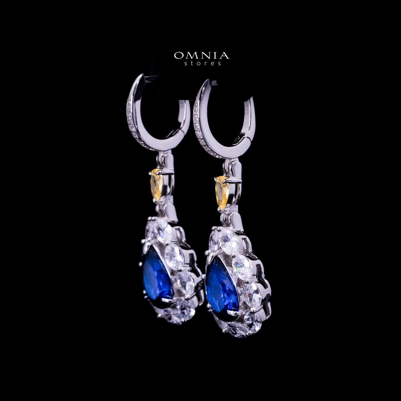 Omnia Amarah Blue & Yellow Stone Drop Earrings in 925 Silver with High Quality Simulated Diamonds