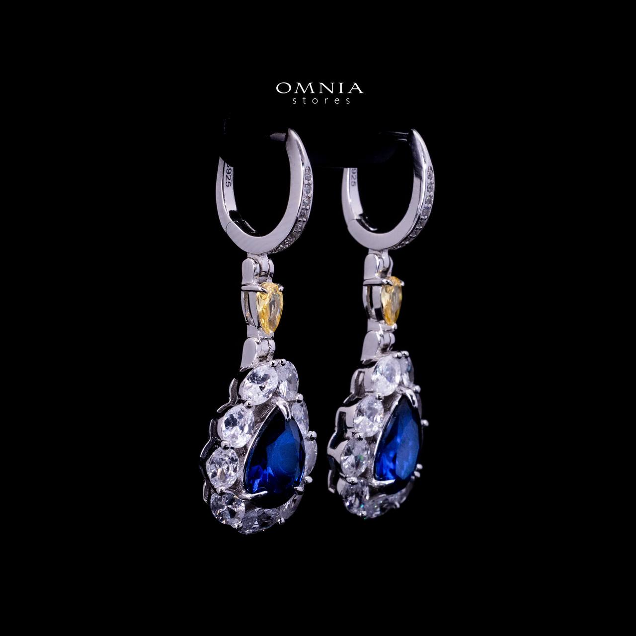 Omnia Amarah Blue & Yellow Stone Drop Earrings in 925 Silver with High Quality Simulated Diamonds
