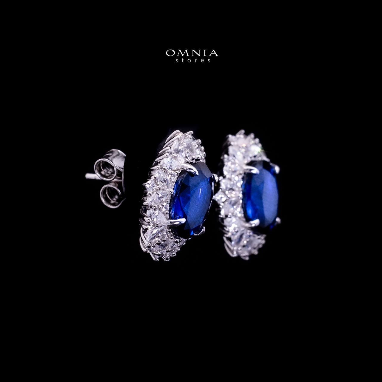 Omnia Anayah Royal Blue Stone Stud Earrings in 925 Silver with High Quality Simulated Diamonds