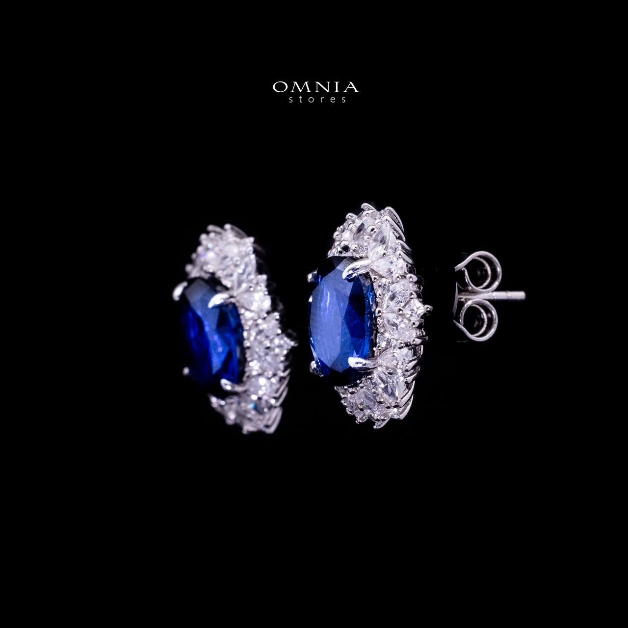 Omnia Anayah Royal Blue Stone Stud Earrings in 925 Silver with High Quality Simulated Diamonds