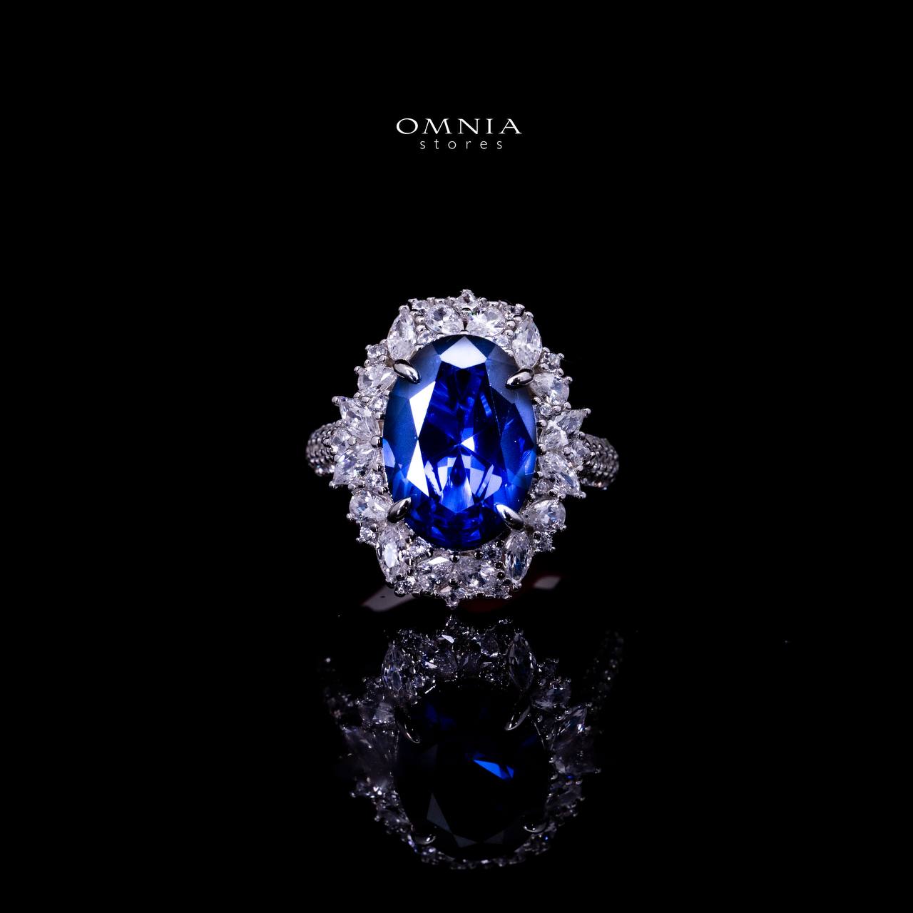 Omnia Anayah Royal Blue Stone Silver Ring in 925 Silver with High Quality Simulated Diamonds