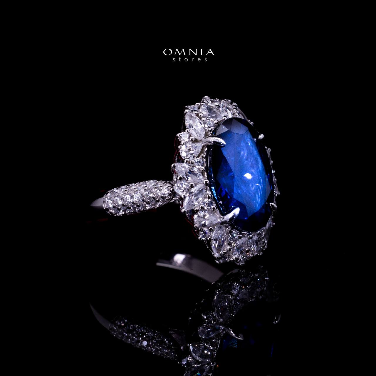 Omnia Anayah Royal Blue Stone Silver Ring in 925 Silver with High Quality Simulated Diamonds