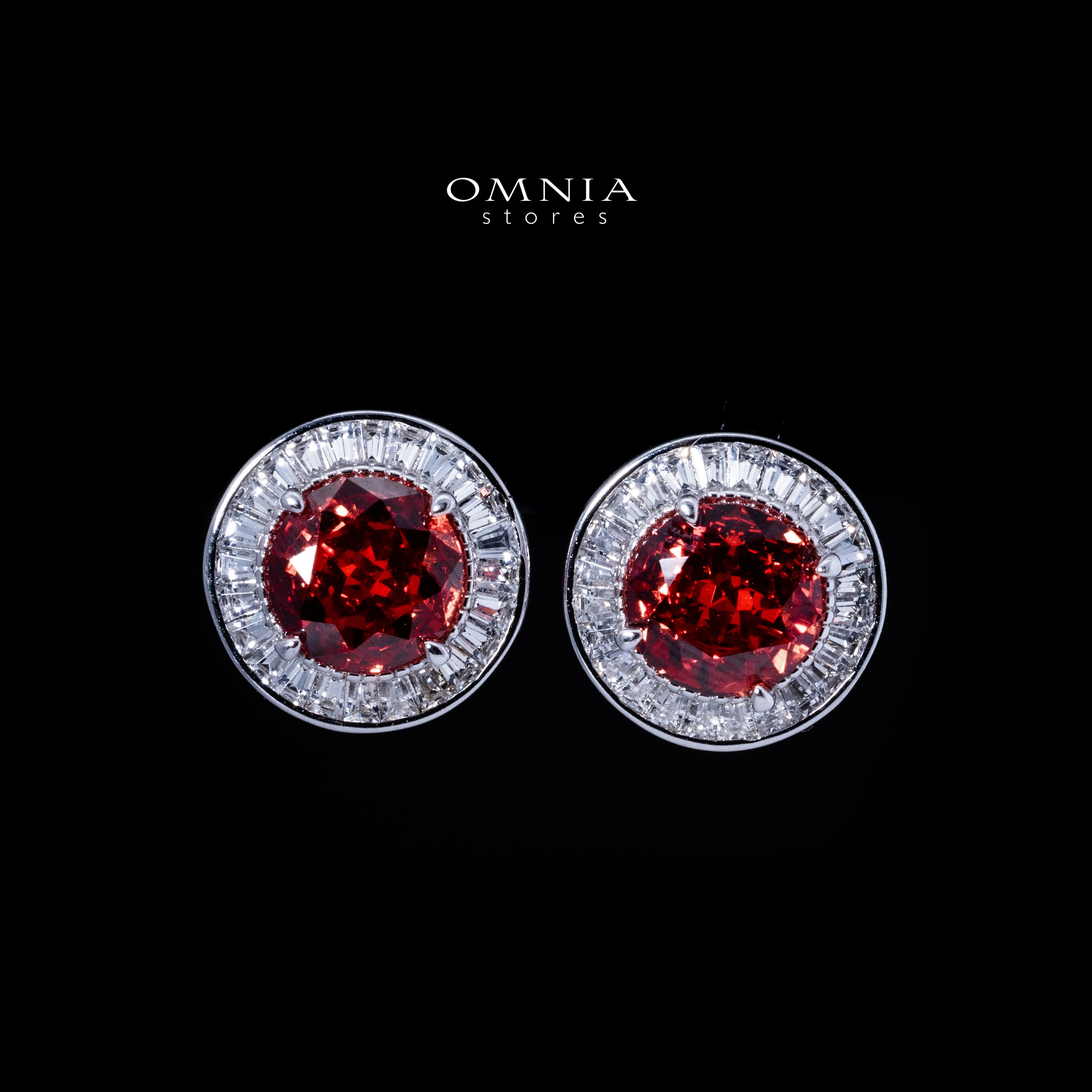 Omnia Sanaa Red Stud Earrings in 925 Silver with High Quality Iced Cut Stone