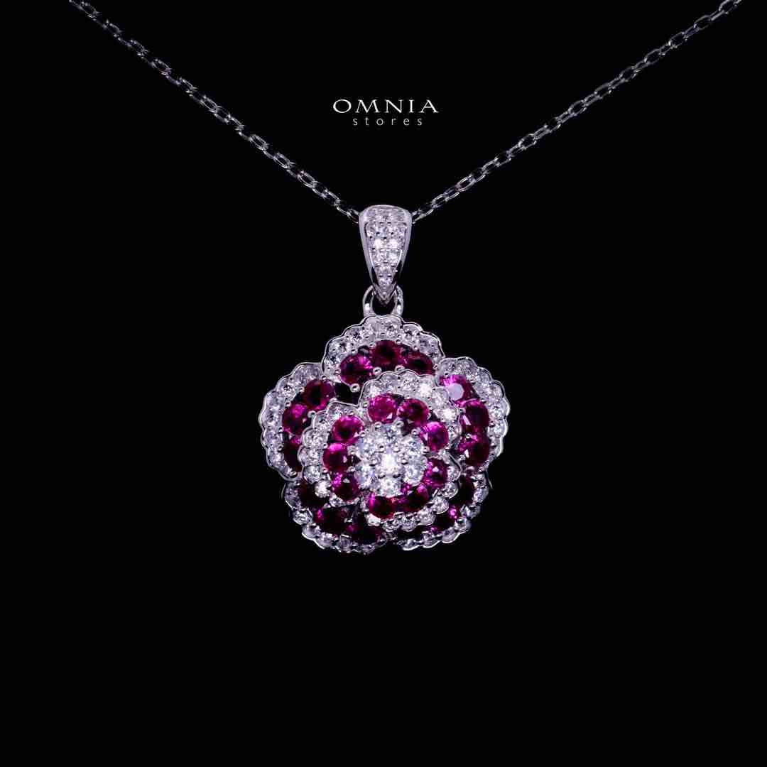 Omnia Ghaida Rose Cluster Silver Pendant Necklace in 925 Silver with High Quality Simulated Diamonds