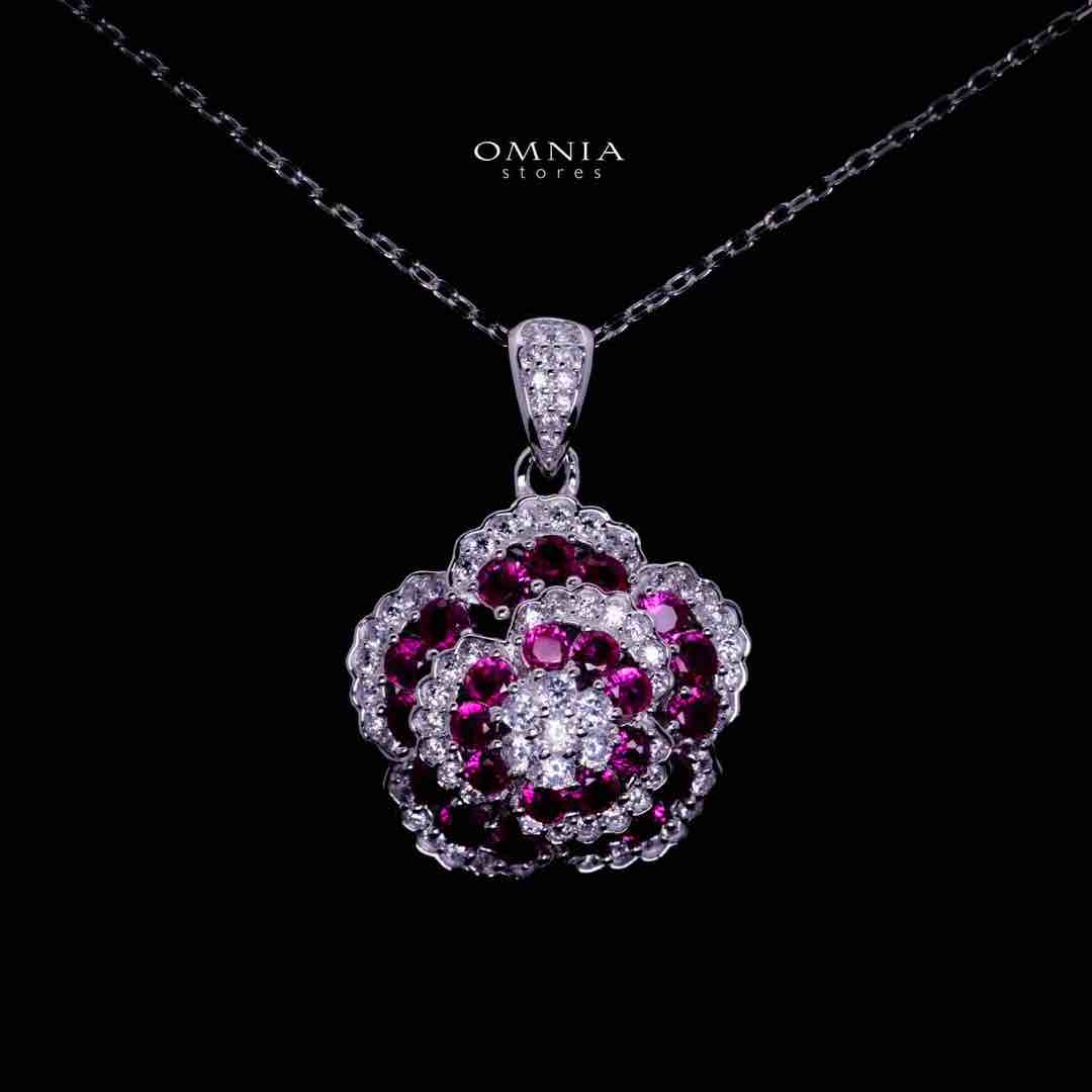 Omnia Ghaida Rose Cluster Silver Pendant Necklace in 925 Silver with High Quality Simulated Diamonds