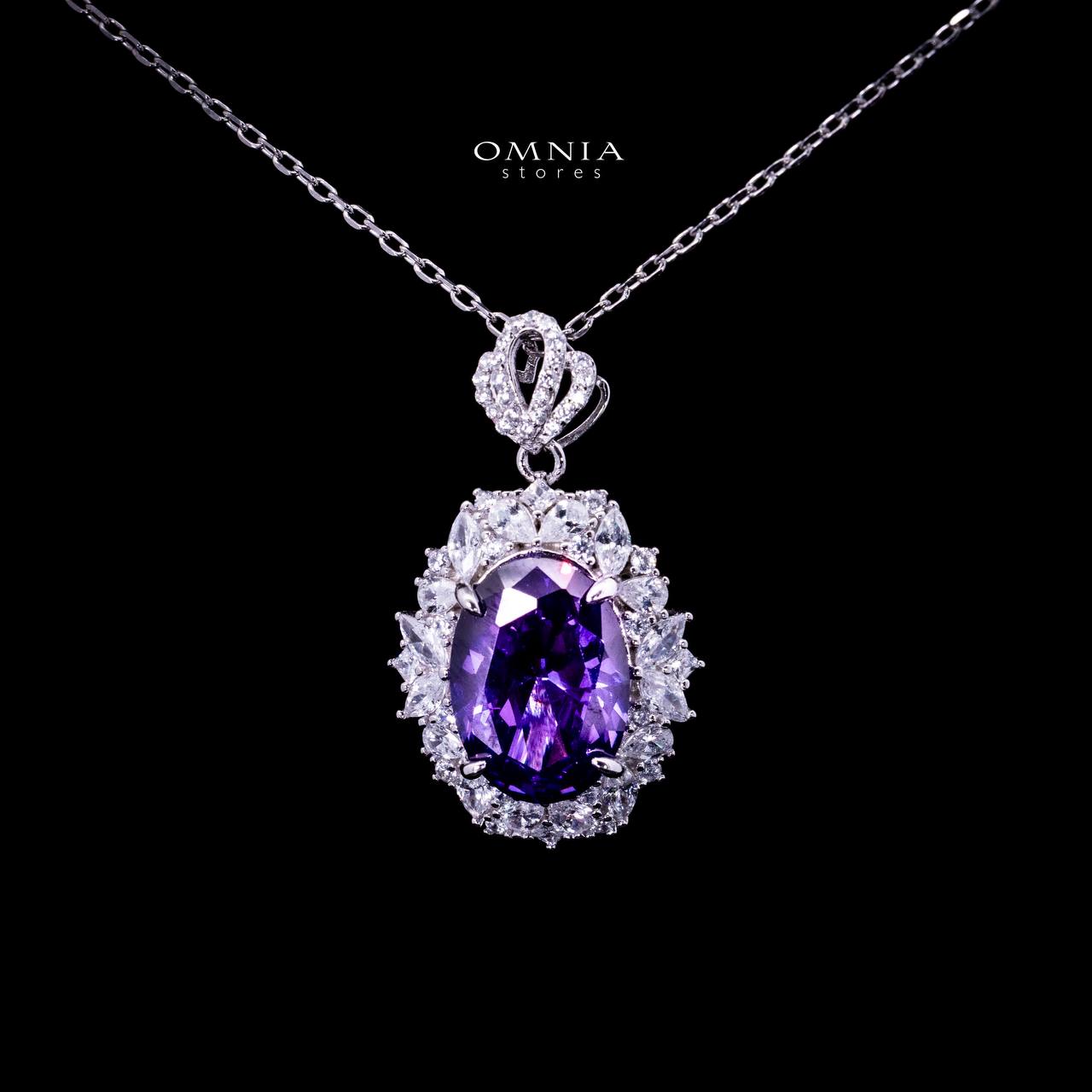 Omnia Anayah Purple Stone Silver Pendant Necklace in 925 Silver with High Quality Simulated Diamonds