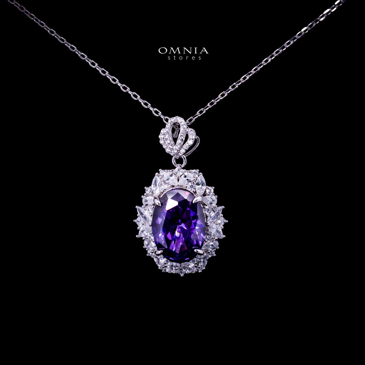 Omnia Anayah Purple Stone Silver Pendant Necklace in 925 Silver with High Quality Simulated Diamonds