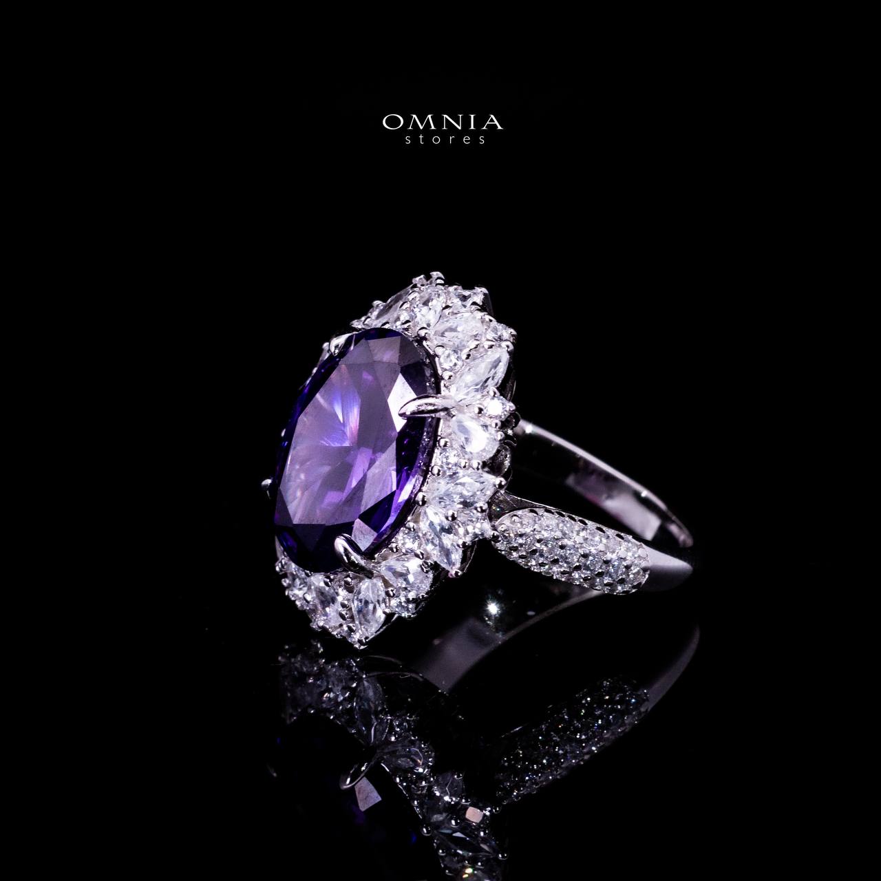 Omnia Anayah Purple Stone Silver Ring in 925 Silver with High Quality Simulated Diamonds