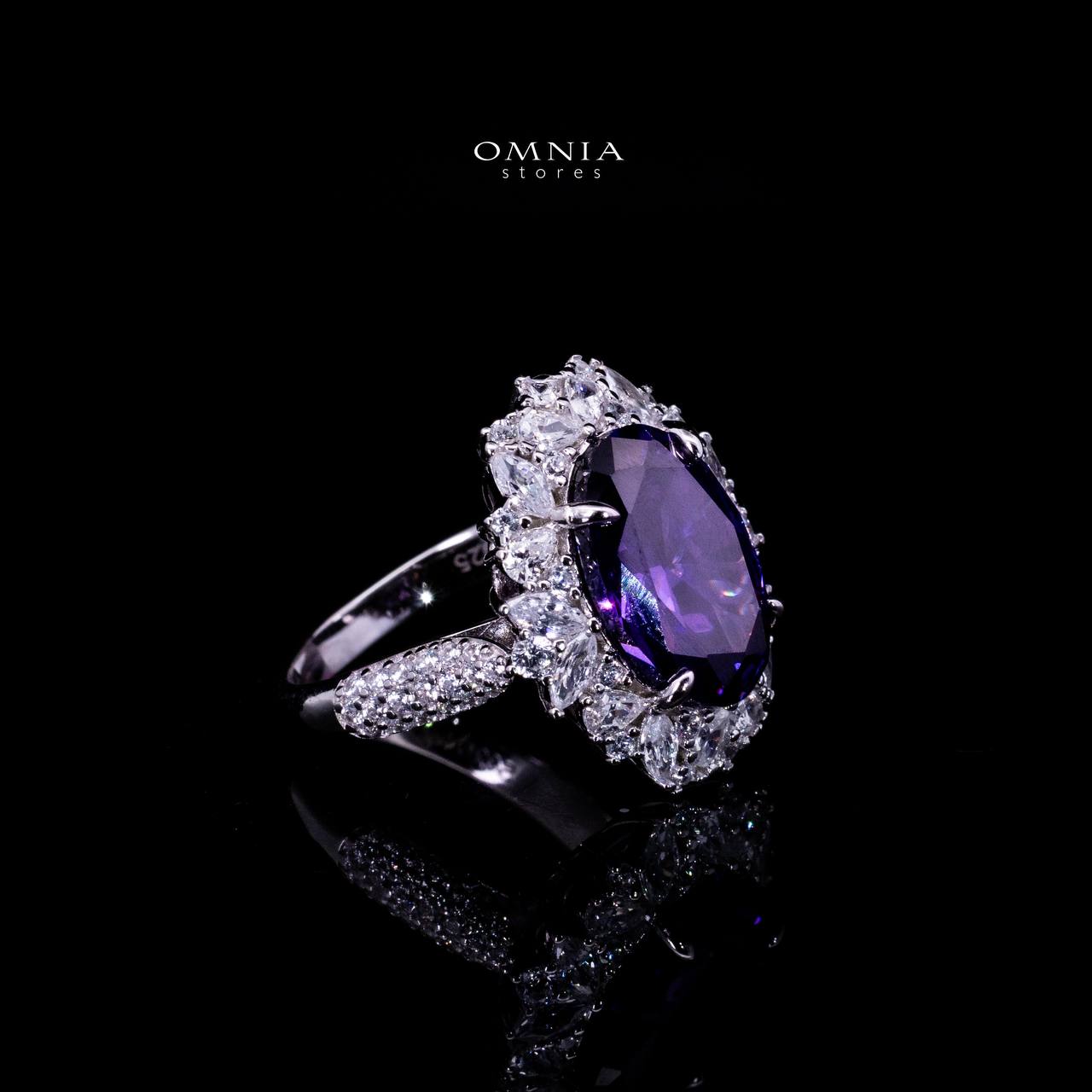 Omnia Anayah Purple Stone Silver Ring in 925 Silver with High Quality Simulated Diamonds