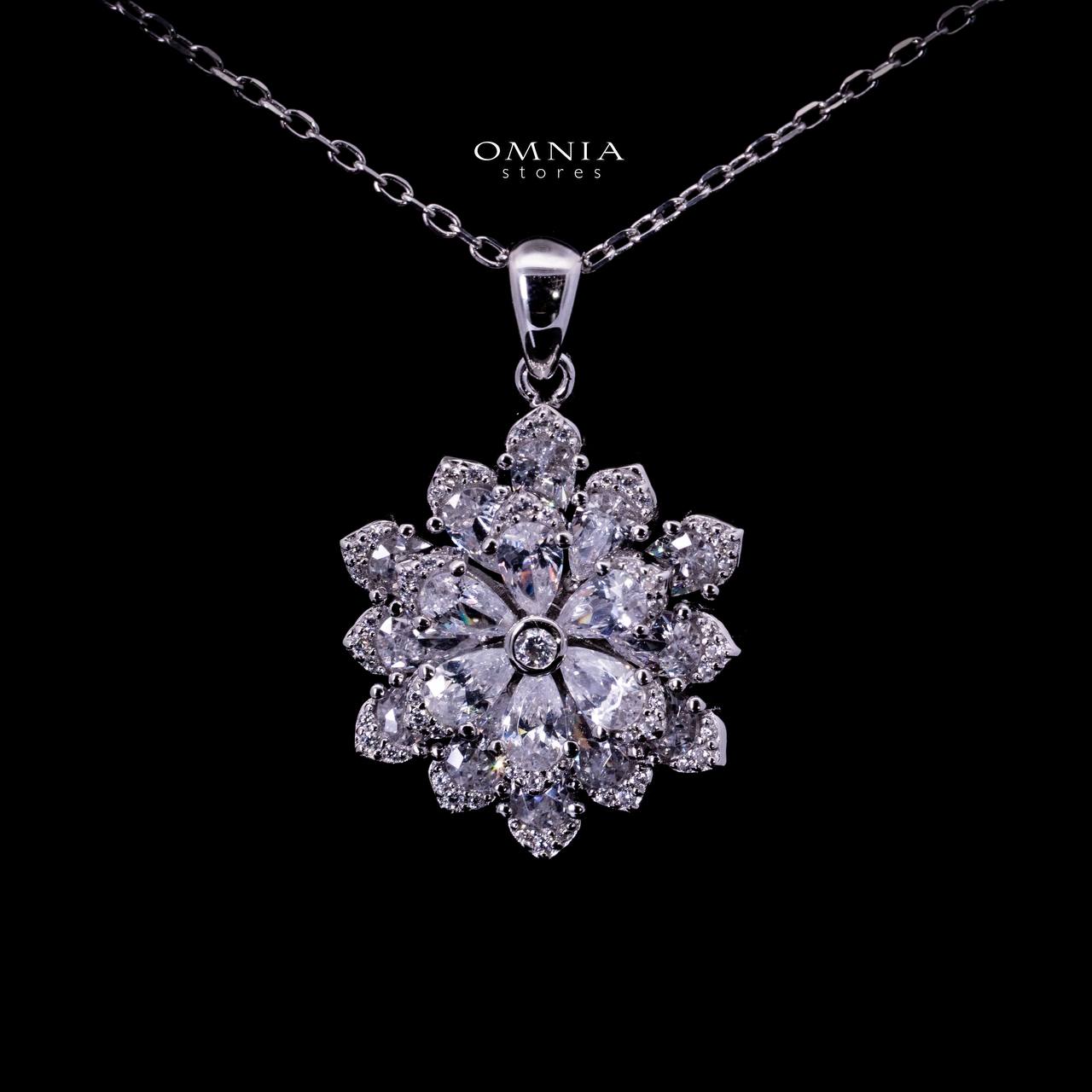 Omnia Damiyah White Floral Silver Pendant Necklace in 925 Silver with High Quality Simulated Diamonds