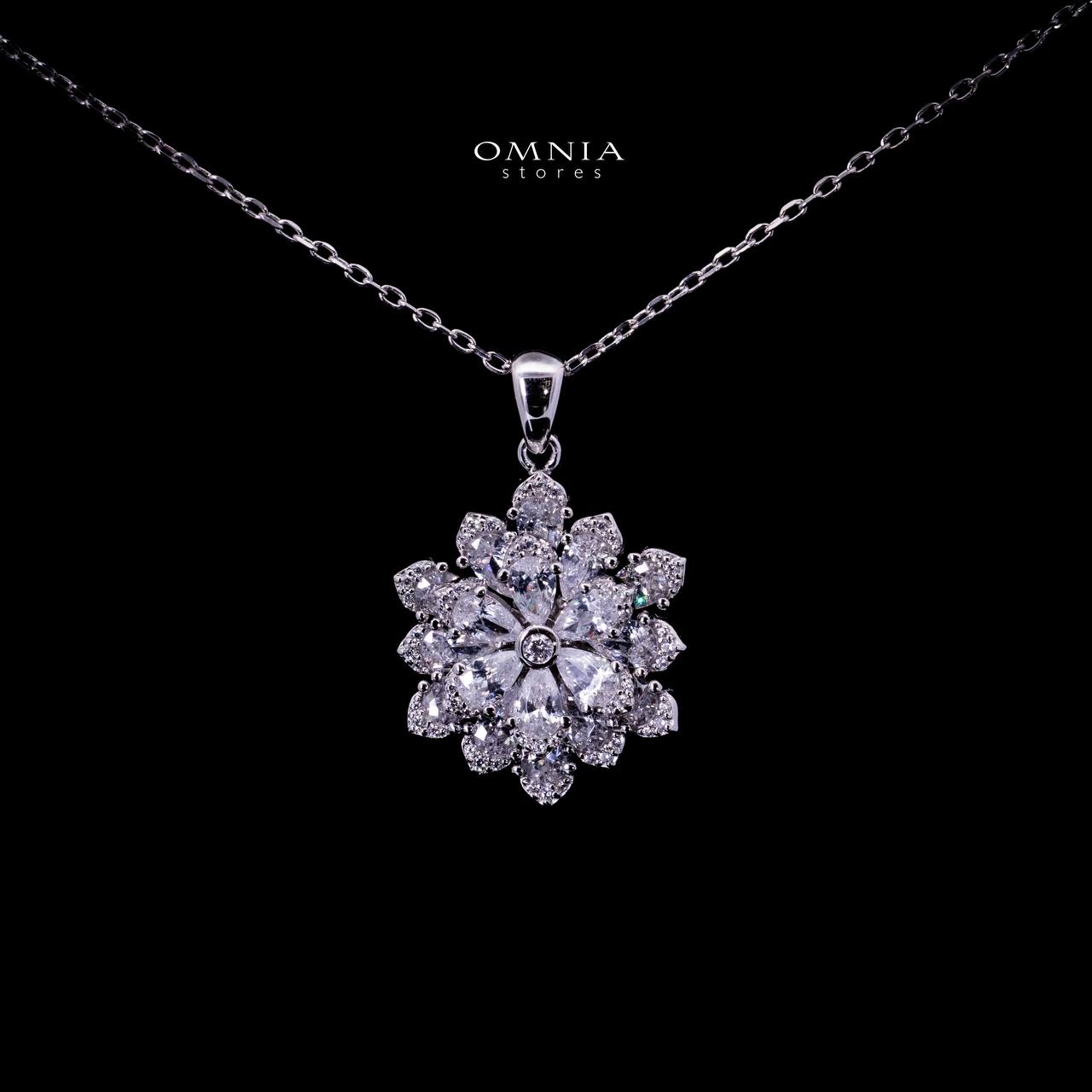 Omnia Damiyah White Floral Silver Pendant Necklace in 925 Silver with High Quality Simulated Diamonds