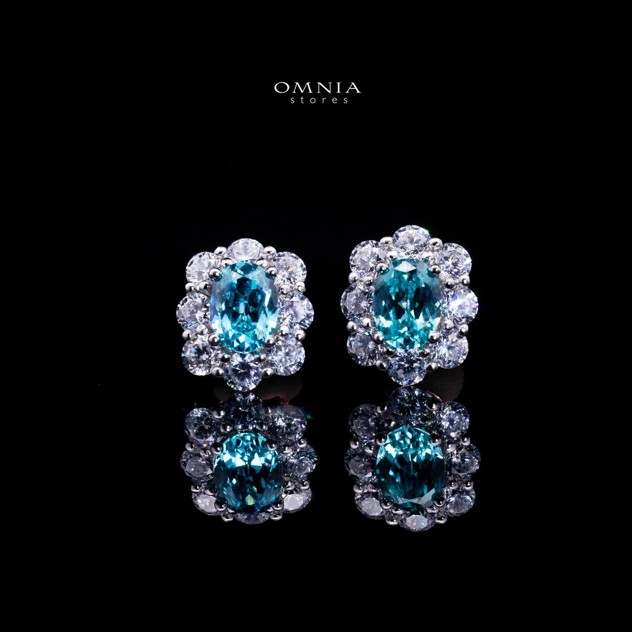 Omnia Mashael Sky Blue Stud Earrings 925 Silver in High Quality Simulated Diamonds
