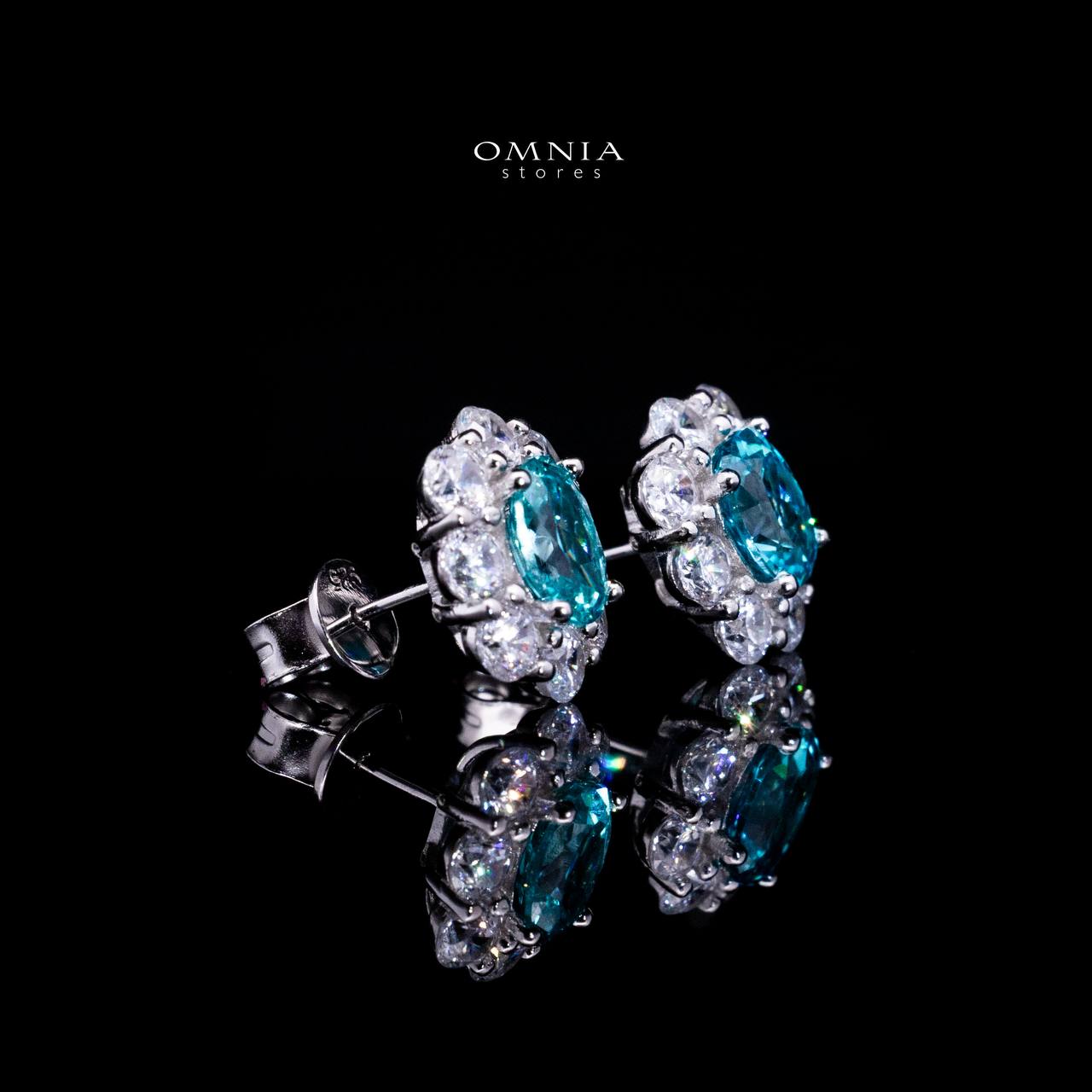 Omnia Mashael Sky Blue Stud Earrings 925 Silver in High Quality Simulated Diamonds