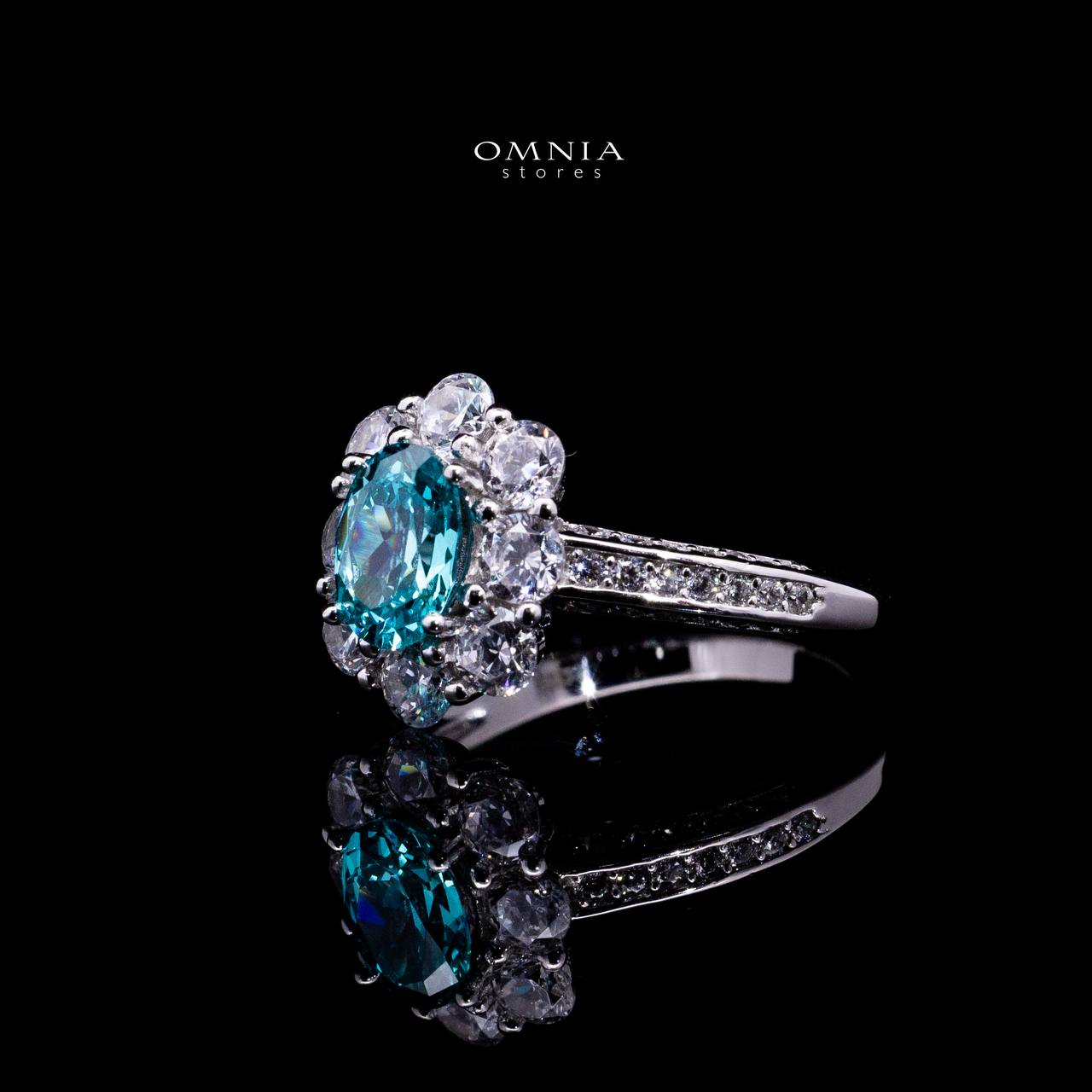 Omnia Mashael Sky Blue Silver RIng 925 Silver in High Quality Simulated Diamonds