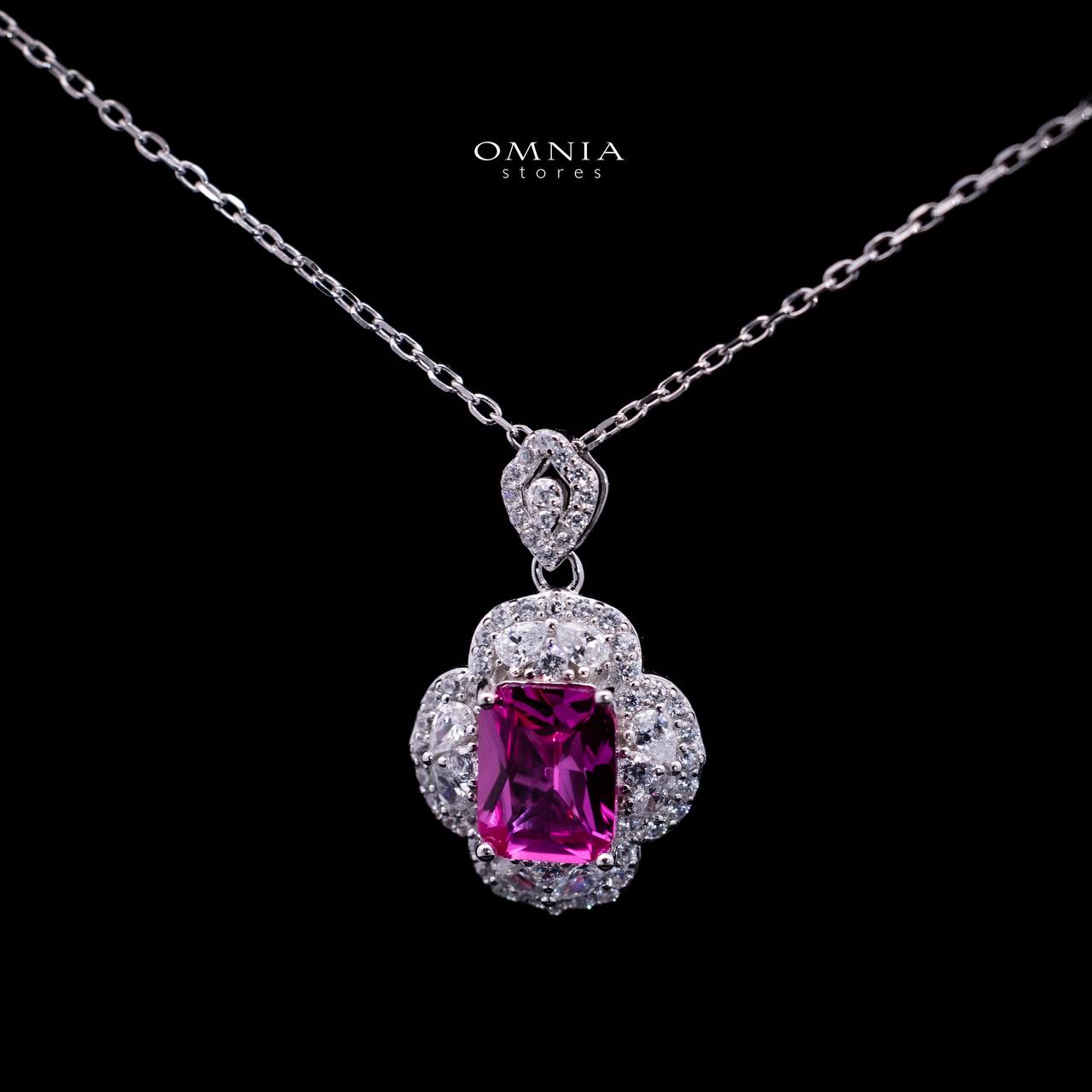 Omnia Raeya Purple Silver Pendant Necklace in 925 Silver with High Quality Simulated Diamonds